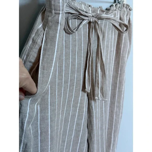 Beach Lunch Lounge Striped Linen & Cotton Paperbag Waist Pants Women XL NEW - Picture 4 of 11